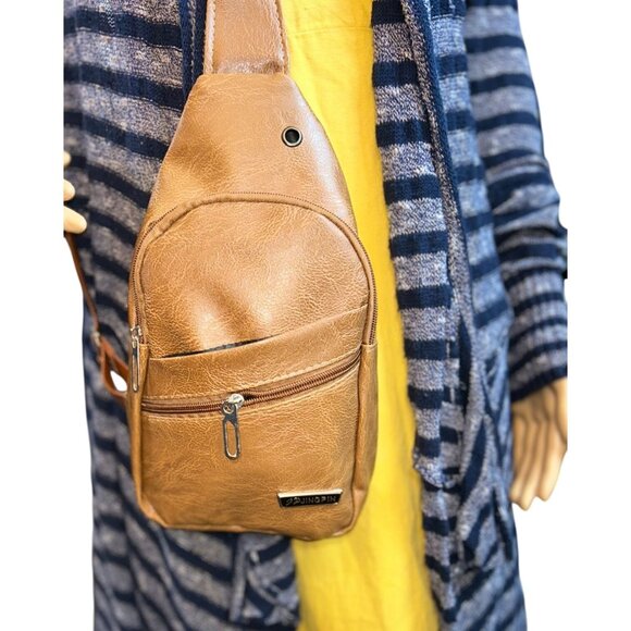 Unisex PU Leather Adjustable Travel/Cross body Bag in Whiskey Brown NWOT - Picture 9 of 10